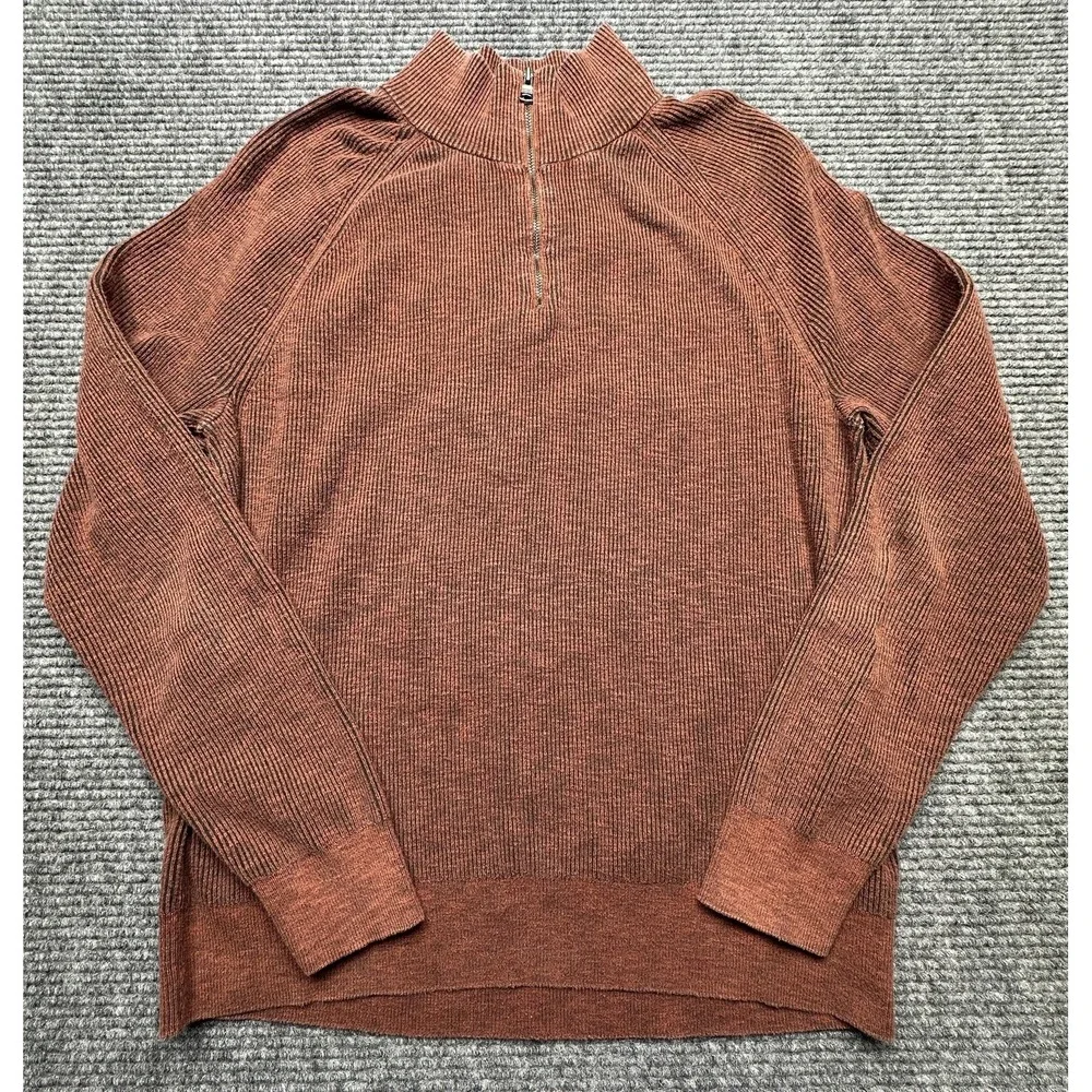 Banana Republic Sweater Mens Medium Brown Cotton Half‎ Zip Mock Neck Ribbed